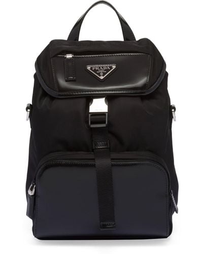 Prada Re-nylon And Leather Backpack Shoulder Bag - Black