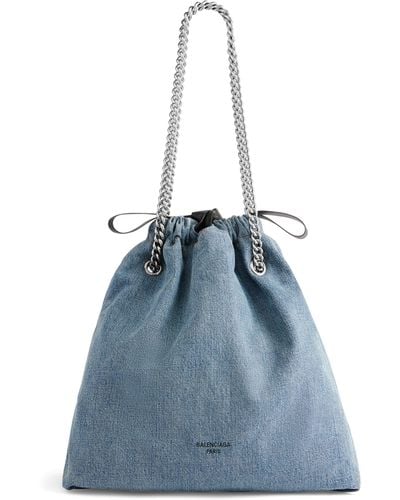 Balenciaga Medium Denim Crush Tote Bag - Blue