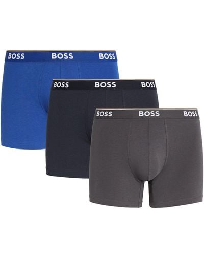 BOSS Stretch-cotton Logo Trunks (pack Of 3) - Blue