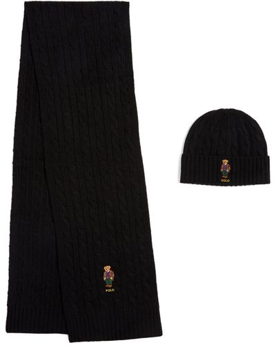 Polo Ralph Lauren Wool-cashmere Beanie And Scarf Set - Black