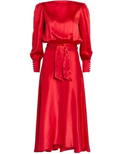 HARMUR Silk Gilly Midi Dress - Red