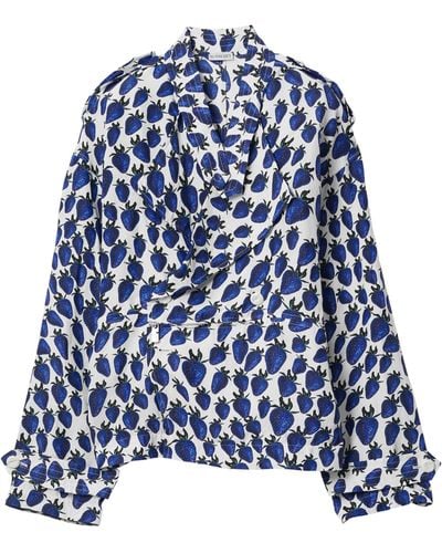 Burberry Belted Strawberry Print Blouse - Blue