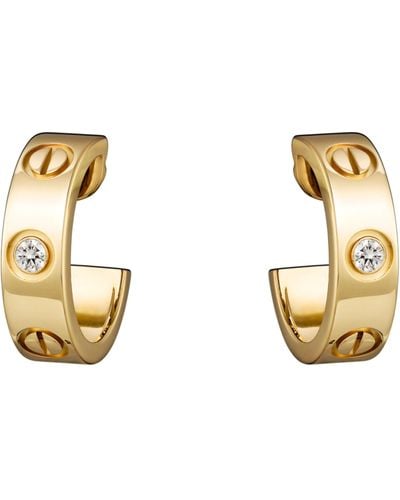 Cartier Yellow Gold And Diamond Love Hoop Earrings - Metallic
