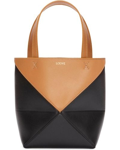 Loewe Mini Leather Puzzle Fold Tote Bag - Black