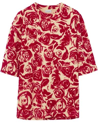 Burberry Rose Print T-shirt - Red