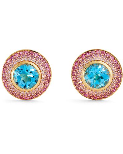 Emily P. Wheeler Yellow Gold, Sapphire And Topaz Ombre Button Stud Earrings - Blue