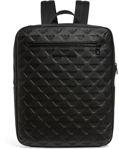 Emporio Armani Leather Debossed-logo Backpack - Black