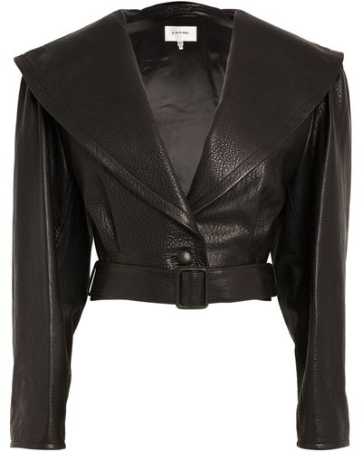 FRAME Leather Belt-detail Cropped Jacket - Black