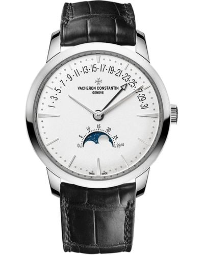 Vacheron Constantin White Gold Patrimony Moon Phase Retrograde Date Watch 42.5mm - Metallic