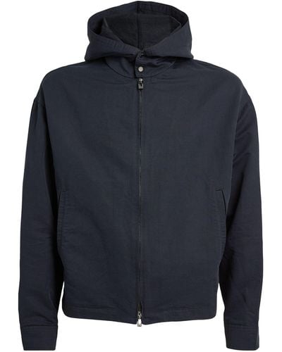 Emporio Armani Linen-blend Hooded Jacket - Blue