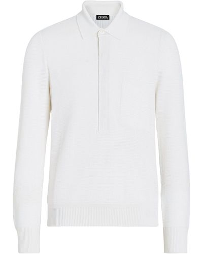 Zegna Mélange Cotton-silk Polo Shirt - White