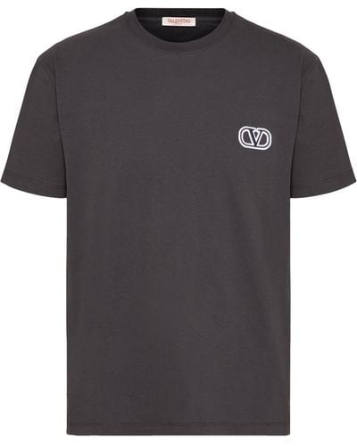 Valentino Cotton Embroidered-logo T-shirt - Black
