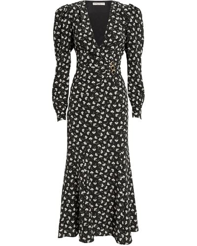Alessandra Rich Silk Clover Print Dress - Black