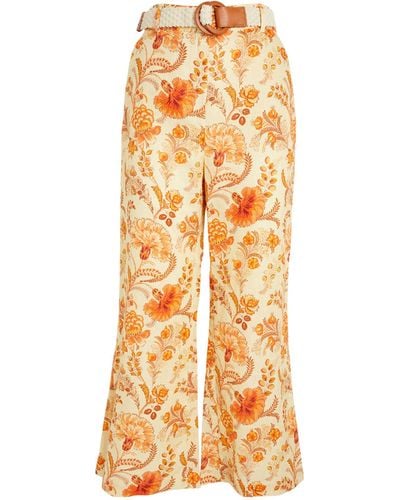 Zimmermann Linen Cropped Floral Pants - Metallic