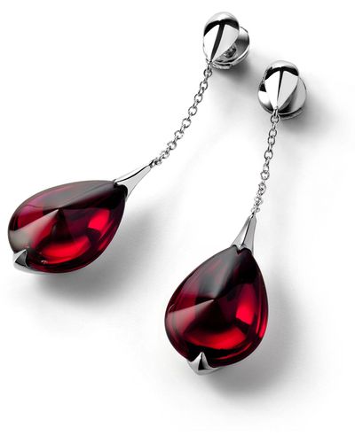 Baccarat Sterling Silver Fleurs De Psydelic Iridescent Red Stem Earrings