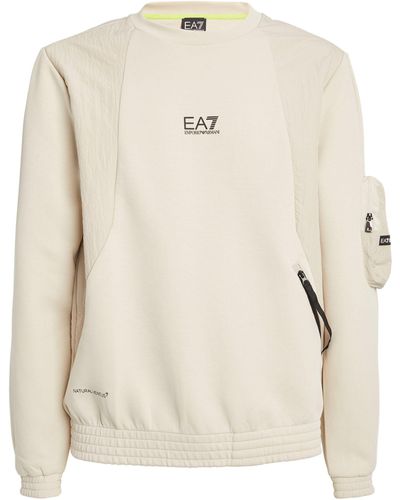 EA7 Cotton-blend Logo Sweatshirt - Natural