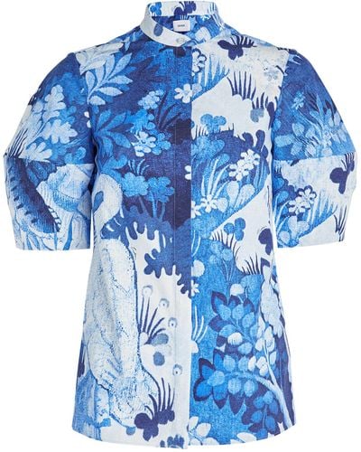 Erdem Cotton Poplin Floral Shirt - Blue