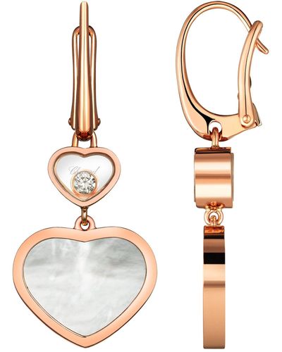 Chopard Rose Gold And Diamond Happy Hearts Drop Earrings - Metallic