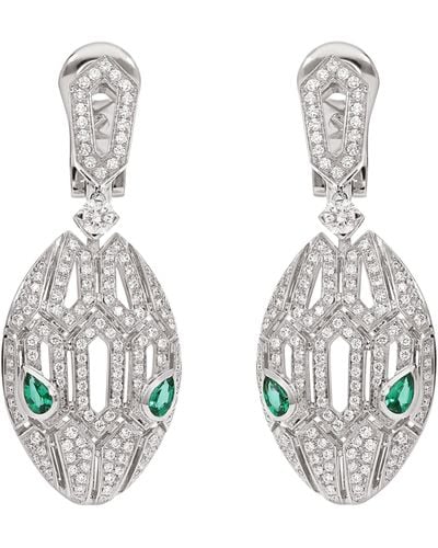 BVLGARI White Gold, Diamond And Emerald Serpenti Earrings - Metallic