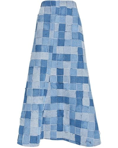 A.W.A.K.E. MODE Upcycled Denim Weave Midi Skirt - Blue