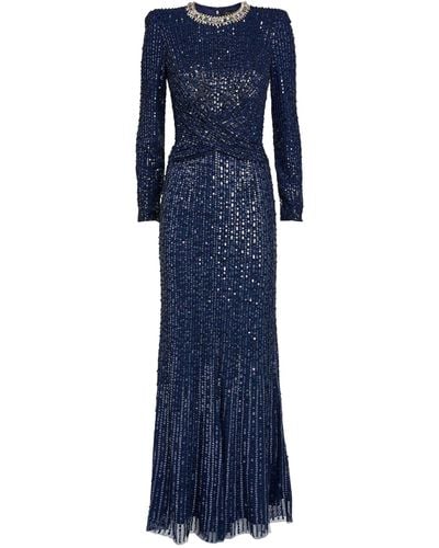 Jenny Packham Embellished Macelline Gown - Blue