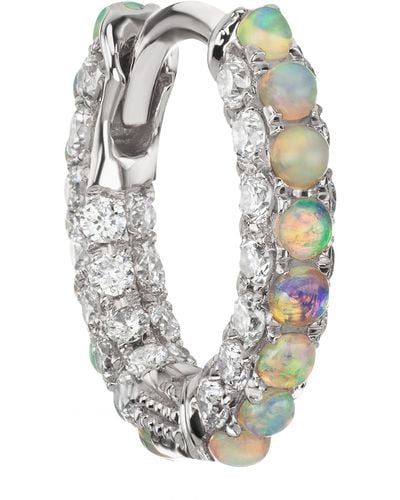 Maria Tash White Gold, White Diamond And Opal Hoop Single Hoop Earring (6.5mm) - Gray