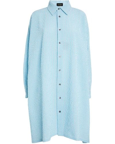 Eskandar Cotton Gingham A-line Shirt - Blue