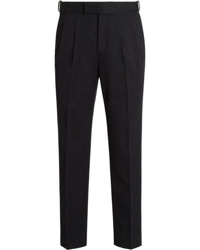 Zegna Cotton-wool Ankle-detail Trousers - Black