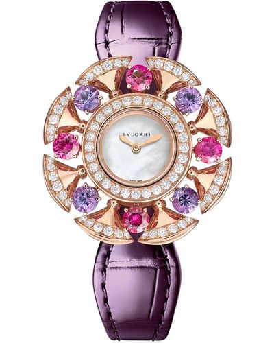 BVLGARI Rose Gold, Diamond, Amethyst And Pink Rubellite Divas' Dream Watch 33mm - White