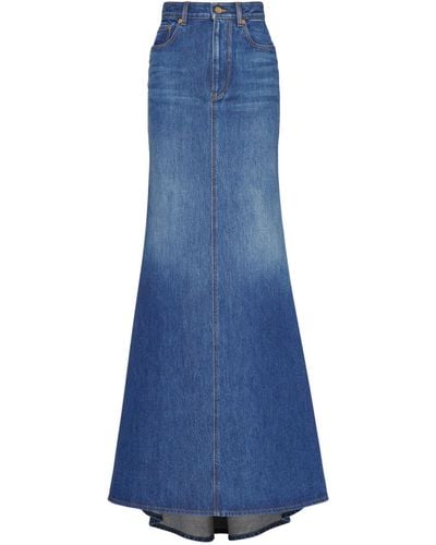 Valentino Garavani Denim Fishtail Maxi Skirt - Blue