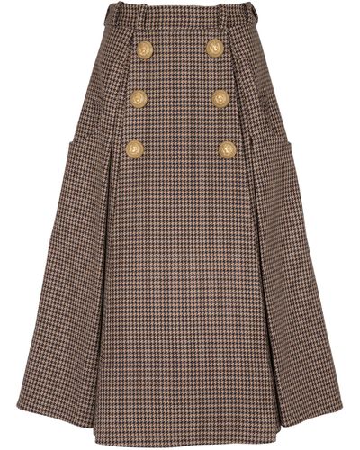 Balmain Wool-blend Pleated Midi Skirt - Brown