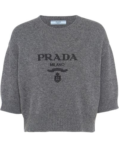 Prada Wool-cashmere Logo Sweater - Grey
