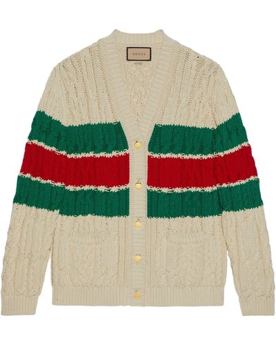 Gucci Striped Cable-knit Cotton-blend Cardigan - Natural