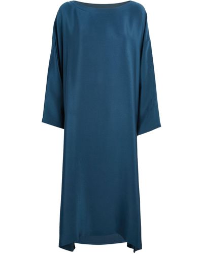 Eskandar Silk A-line Midi Dress - Blue
