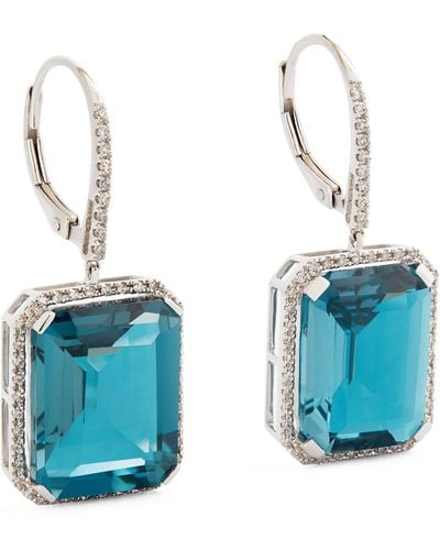 SHAY White Gold, Diamond And Topaz Portrait Drop Earrings - Blue