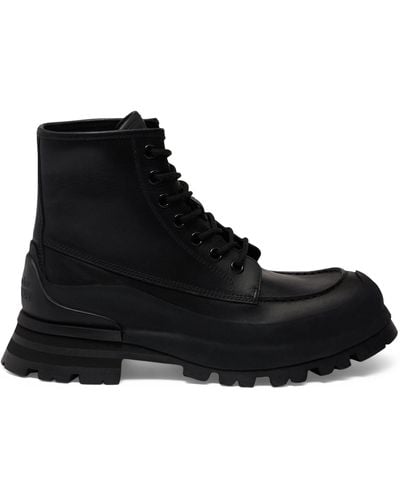 Alexander McQueen Leather Wander Boots - Black