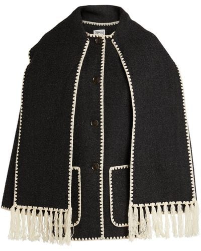 Totême Embroidered Wool-blend Scarf Jacket - Black