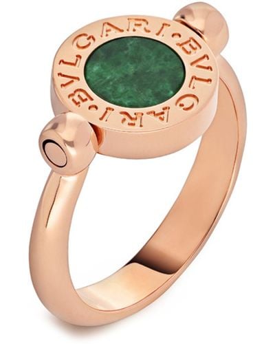 BVLGARI Rose Gold, Diamond And Jade Flip Ring - Green