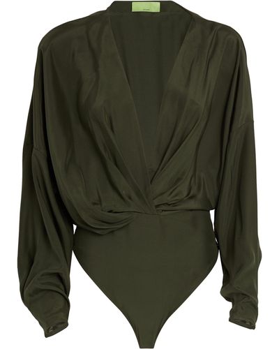 GAUGE81 Silk Plunge-neck Nabi Bodysuit - Green