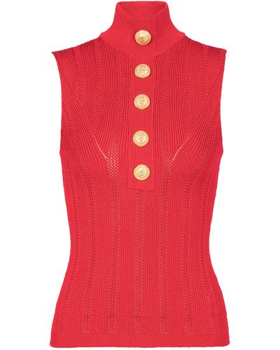 Balmain Knitted High-neck Vest - Red
