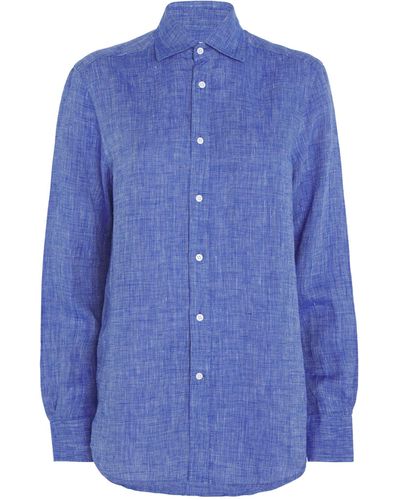 With Nothing Underneath Linen The Boyfriend Shirt - Blue