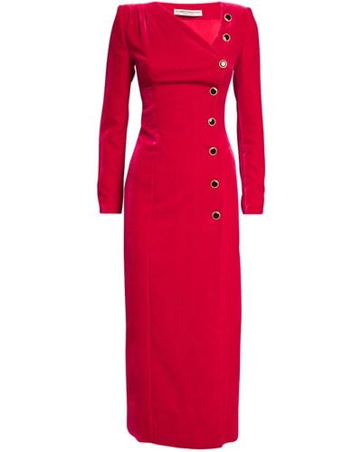 Alessandra Rich Velvet Midi Dress - Red