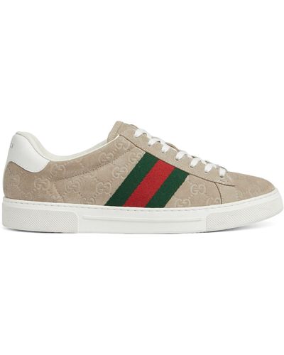 Gucci Suede Gg Ace Trainers - Natural