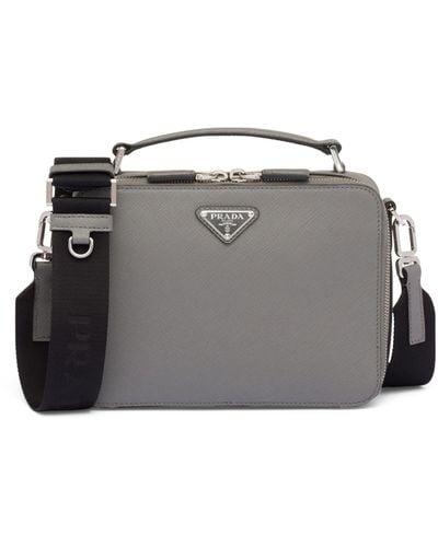 Prada Medium Saffiano Leather Brique Top-handle Bag - Grey
