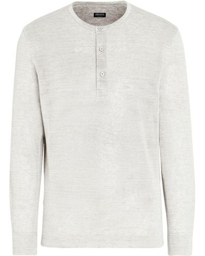 Zegna Linen Long-sleeve Polo Shirt - White