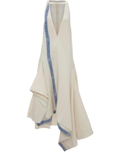 JW Anderson Linen-cotton Asymmetric Logo Maxi Dress - White