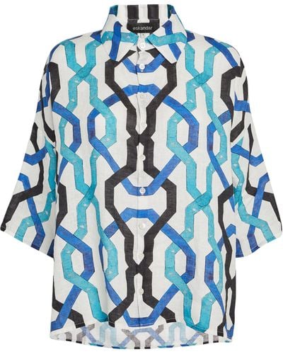 Eskandar Linen Printed Shirt - Blue