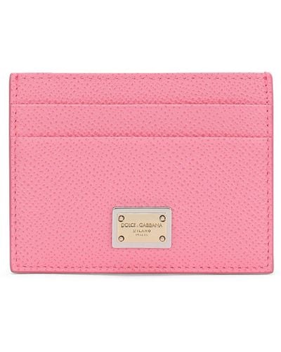 Dolce & Gabbana Branded Plate Calfskin Wallet - Pink