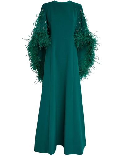 Huishan Zhang Feather-trim Christelle Gown - Green