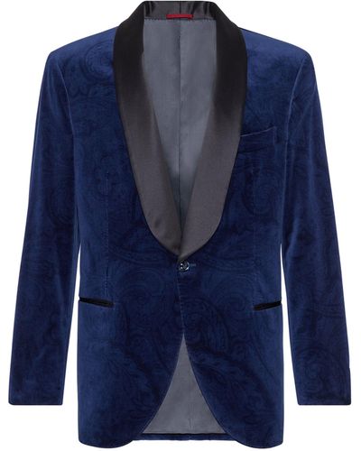 Brunello Cucinelli Velvet Paisley Tuxedo Jacket - Blue
